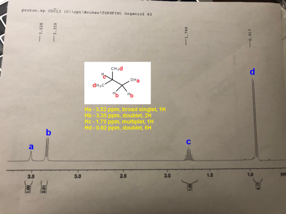 proton.kp CDC23 {C:\opt \Bruker\TOPSPIN) Organic2 63 -3.528 -3.359 1.744 -0.913 - CH:d она dH3c7 Fь нь Ha - 3.52 ppm, broad s