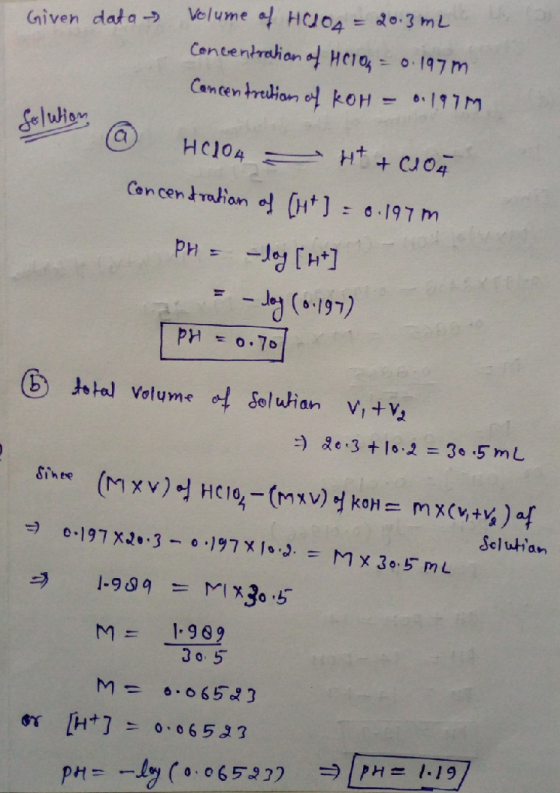 Volume HC04 0.3 mL Given data Contentrahion Hel0 0197 m Cancentruion o kOH 197M eluion H CJ04 Concendratian o (H] 0197 m Hcl0
