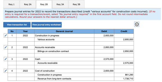 Req 1 Reg 2A Req 2B Req ЗА Req 3B Prepare journal entries for 2022 to record the transactions described (credit various acco