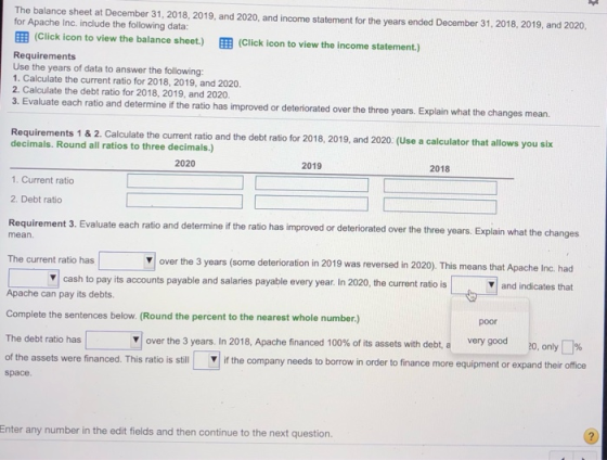 > The balance sheet at December 31, 2018, 2019, and 2020, and income statement for the years ended December 31, 2018, 2019, a