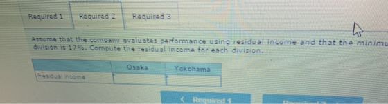 Required 1 Required 2 Required 3 Assume that the company evaluates performance using residual income and that the minimu divi