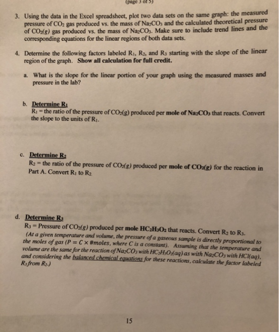 (page 3 of 5) 3. Using the data in the Excel spreadsheet, plot two data sets on the same graph: the measured pressure of CO2