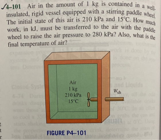 intained in a well- addle wheel 5°C. How much /4-101 Air in the amount of 1 kg is contained in a insulated, rigid vessel equi