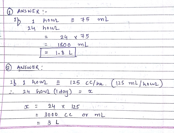 ANSWER !- 2 hou ANSWER 125 ml/hour 3000 се ογ 3 L