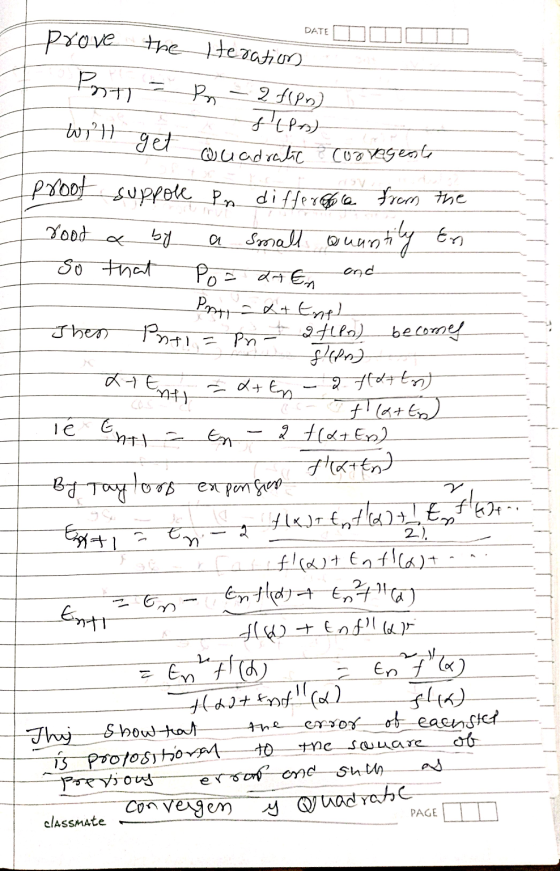 DATE prove the Heration 2) slo) Pot pr will get by and Pat Patl= Pn Then Quadratic & Curregente proot suppole Pn differee fro