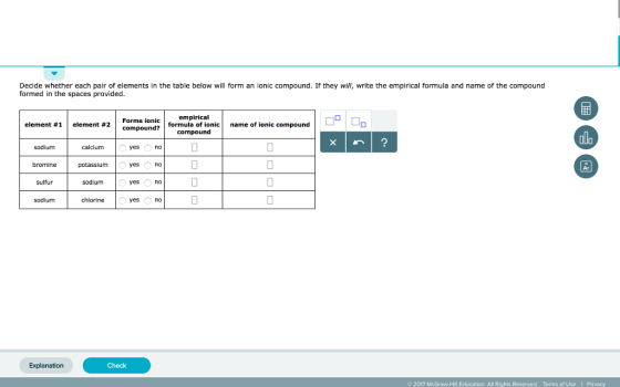 Decide whether each pair of elements in the table