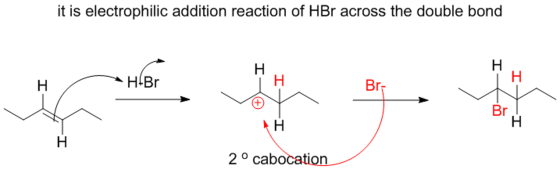 it is electrophilic addition reaction of HBr across the double bond Br Br 2 ° cabocation