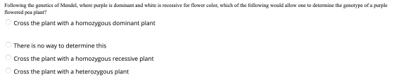 Following the genetics of Mendel, where purple is dominant and white is recessive for flower color, which of the following wo
