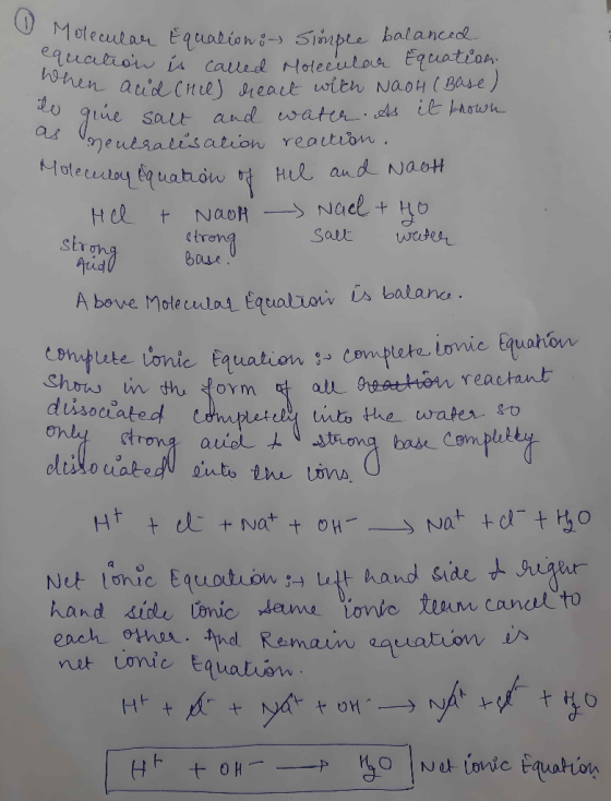 0 Molecular as Molecular Equation of Simple balanced ration is called Molecular Equation hen and Chil) heart with NaOH (Base)