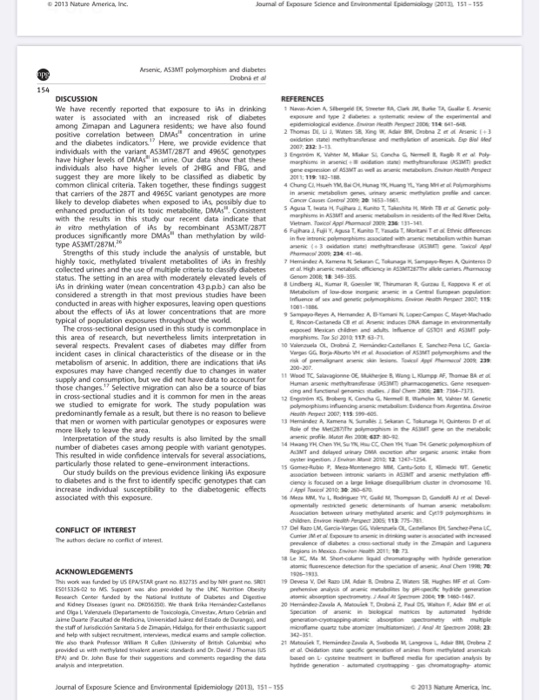 2013 Nature America, Inc mal of Exposure Science and Environmental pomogy 151-15 Arsenic, ASSMT polymorphism and diabetes Dro