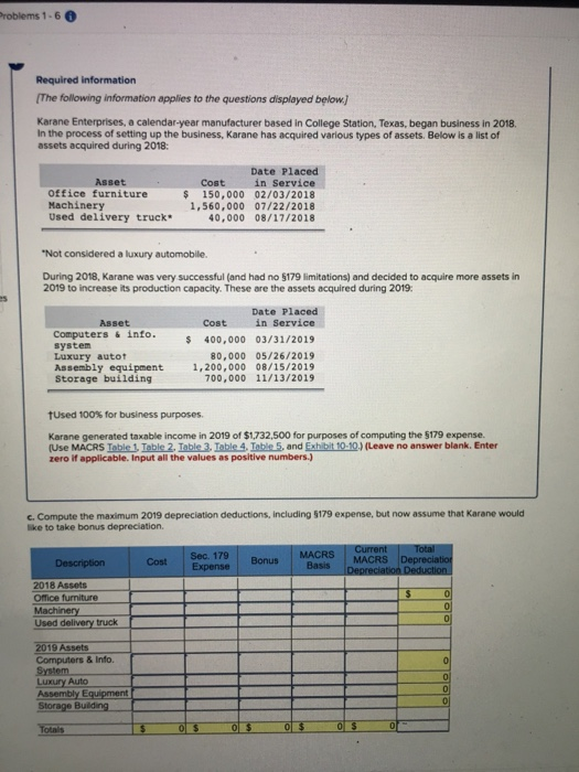 roblems 1.6 Required information The following information applies to the questions displayed below! Karane Enterprises, a ca