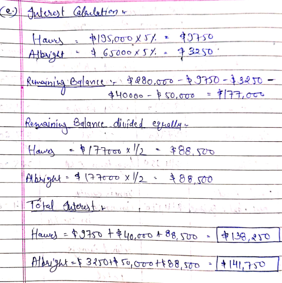 (eo) Puterest Claulation or Haves : $195,000 x 5% = 41750 Labught . $65000x5- 73250 Remaining Balance _ : $980.000-89750 - $3