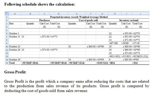 Following schedule shows the calculation: Perpetual inventory record: Weighted Average Method Purchases Cost of goods sold Un