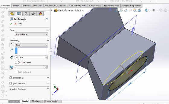 Features Sketch Boundary Boss/Base Boundary Cut Shell F Mirror Evaluate DimXpert SOLIDWORKS Add-Ins SOLIDWORKS MBD CircuitWor