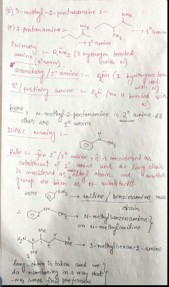mt2-petnanaine c) 2-pentan amine : NH2 NH2 1 amine снз 10 amine banded amine (4amine RNH (1 ded with amine RN (o Hended wit h