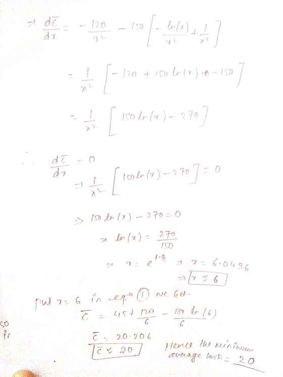 und do (7) 1 di f 22 of / 10418 - 120 + 150 en 14 ) + -- 150 150 ln(x)-270 12 do de I so dar (x ) – 270] = 0 a? - 150 ln (x)