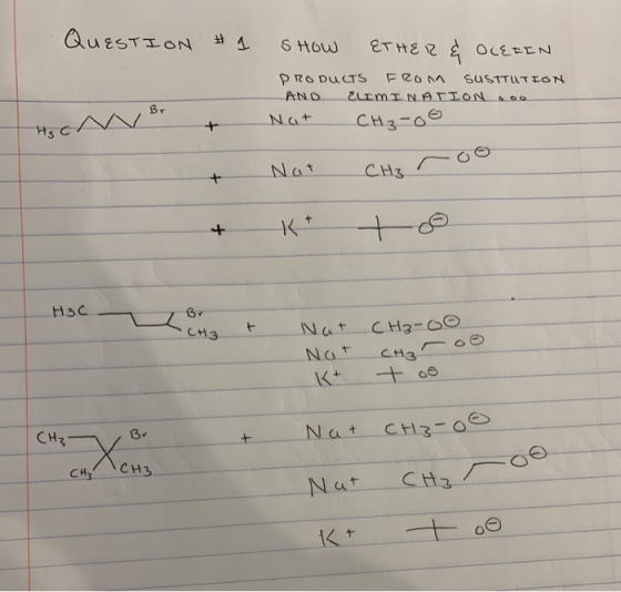 QUESTION I SHOW ETHE EIIN PRODUCTS FROM SUSTTUTION AND LEMINATLON.00 Nat CH₃-00 + Nat Charoo HBC Br ACH3 t Nat CH₃-00 Nat Cha