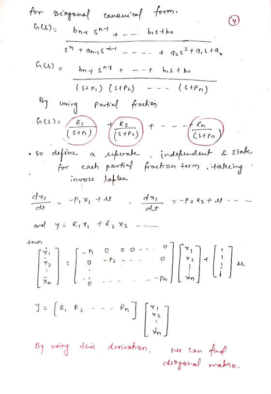 for Diagonal canonical form. hesla bne sny bistbo son + an-1 S 1-1 + 9252+9,5+q. Gus= bru S7 + + bis f bo RI t (s+p,) (stPz)