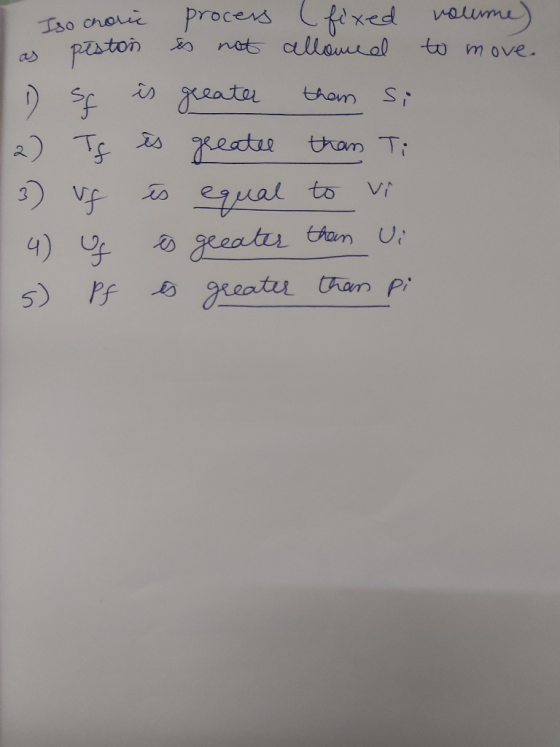 Iso choric process (fixed volume) as peston is not allowed to move. se is greater than si (2) Is is greater than Ti (3) vf is