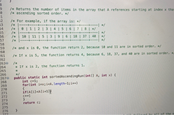 -OOH /* Returns the number of items in the array that A references starting at index x tha /* ascending sorted order. */ /* F