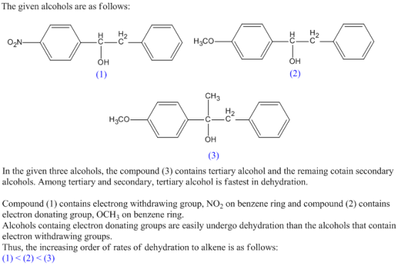 The given alcohols are as follows: НН O2N Насо CH3 он In the given three alcohols, the compound (3) contains tertiary alcohol