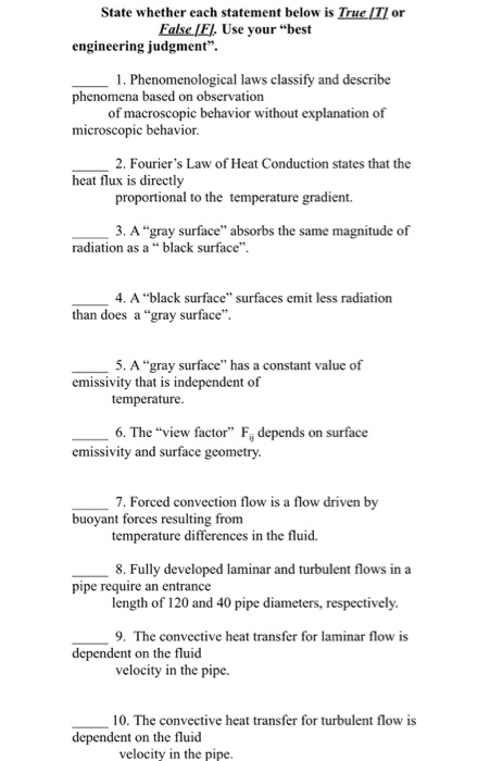State Whether Each Statement Below Is True T Or False El Use Your 