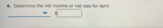 4. Determine the net income or net loss for April.