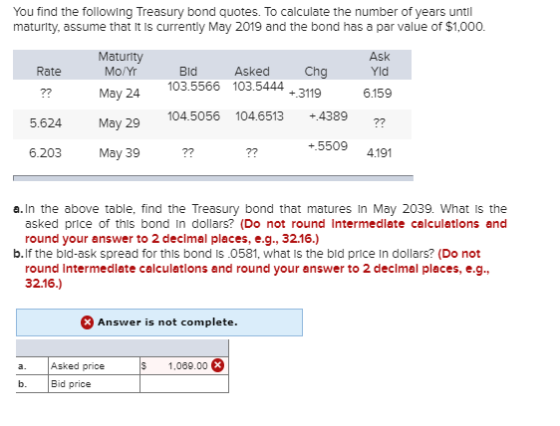 You find the following Treasury bond quotes. To calculate the number of years until maturity, assume that it is currently May