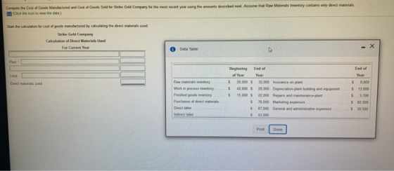 Compute the Cost of Goods Manutactured and Cost of Goods Sold for Strike Gold Company for the most recent year using the amou