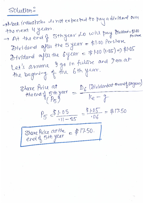 Solution →MacArdushfon亠 t expec卜d to pay a div/d.vd ovu tho next Divi dond Lets arume 9 In fulte and mat- Share Anu at 0% ke