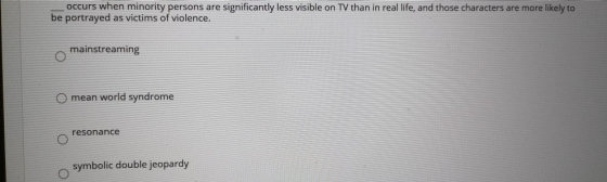 occurs when minority persons are significantly less visible on TV than in real life, and those characters are more likely to