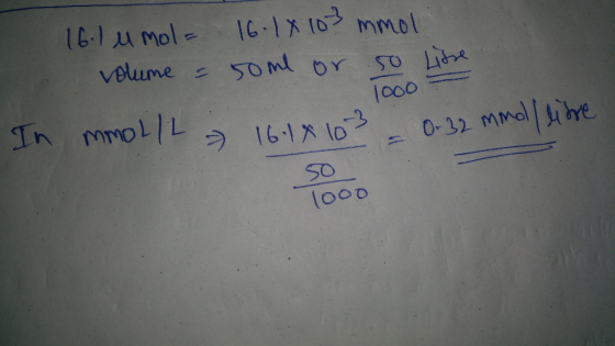 I6.1 4 mol IG.1X10 mmol velume In mmolL 1000 1617 10 0-32 mmare (000