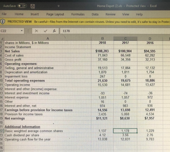 AutoSave Of H Home Depot (2).xls - Protected View - Excel File O Home Insert Page Layout Formulas Data Review View Help PROTE
