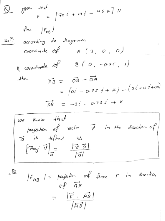 -o given that F = 170 ii + luj-45k] N Som find I FABI according to diagram coordinate of A(3, o, o) & coordinate of Blo, -0.7