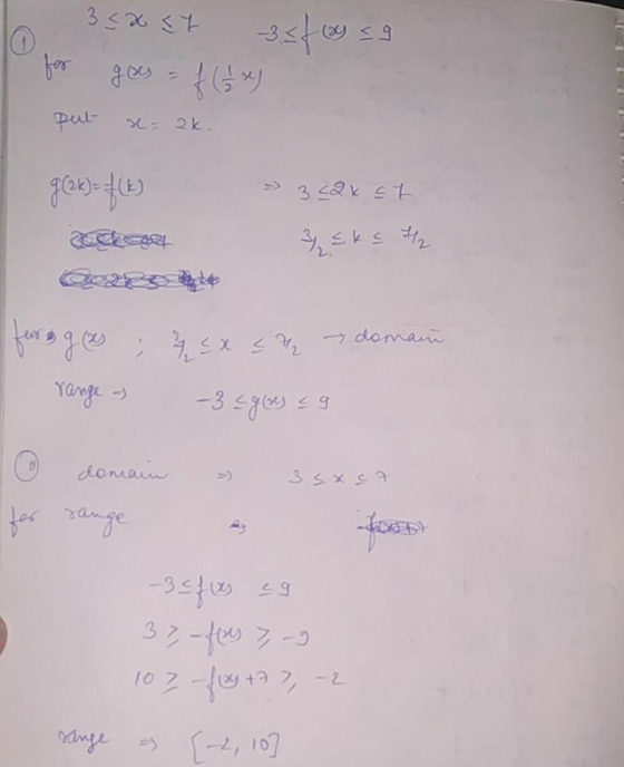 L 35x st 3 stay sa I for goes = f (i se) put x=2k. » 3(2x st 3 5ks H2 x domain fer g (2 ; & sx s I range -) -3 agoy sa domain