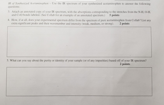 IR of Synthesized Acetaminophen - Use the IR spectrum of your synthesized acetaminophen to answer the following questions: 3.