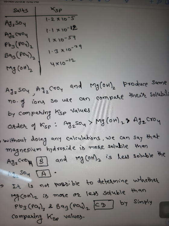 U-INOV-2U19 at Tu:42 PM Salts KSP 2X 10-5 Ad 2 Soy txio-12 tx10-54 Pb3 (PO) 3X10-29 Ba(Pay) 4X10-12 and Mg(ou)Produce Same A3