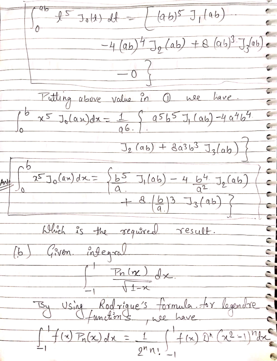 at 0 ts Jold) dt = [1965], (46) -4 (ab) 4 Jo (ab) +8 (ab)3-J3(ab) 0 nel liave. o Putting above value in a eb x5 Jolanda = 1 9