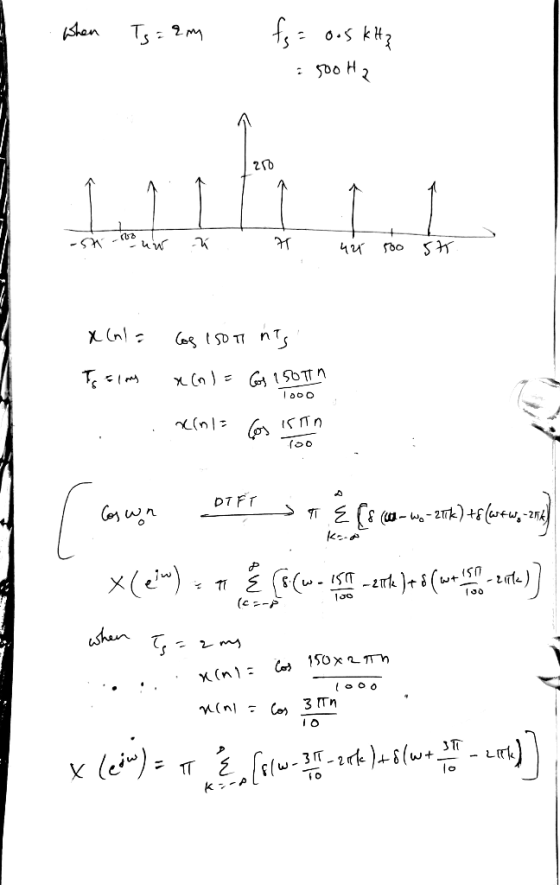 When Ts = am fs = oos keltz 500 Hz A . A - - น พ น - 44 500 str. x (nl= cos 1500 nits To El my x(n)= os 150th . .xrnia Cos Is
