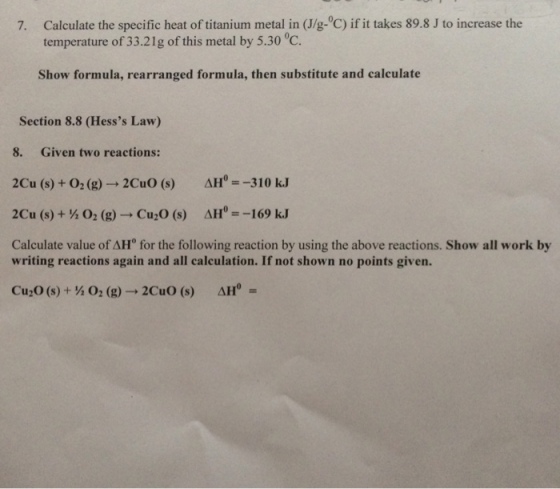 Calculate the specific heat of titanium metal in (