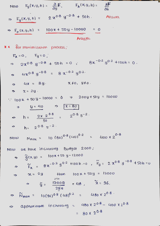 Now af ah Fy (X14, h) = OF Fh (Hry, h) - ду Fy(X,4,5) = 2 xo8 g-0-8 + 50 b. Answer » Fn(x,y,hl 1002 + 5o y - 10000 0 Answer *