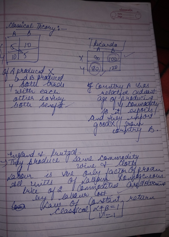 classmate Dote Classical Theory: - o 10 carda 41 or ulo 20 of a produced X and B produced y both tradle Twith each ottier so