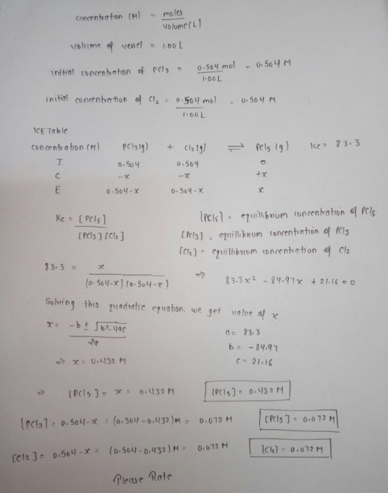mole Concentration (M volume(L bltime vewel 1.00 L 0.504 M 0.504 mul initial concenhation of Pcls 100L initial concen ha tion