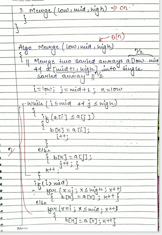 1 Bi Menge (low, mid, high) => cn yr an / Sarted Algo Meurge ( low, mid, nigh) { I Menge two souted any ays a [low.. wig 44.