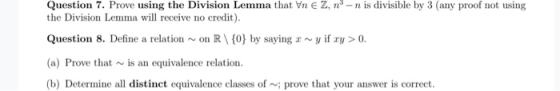Question 7. Prove using the Division Lemma that Yn E Z, n3 n is divisible by 3 (any proof not using the Division Lemma will r