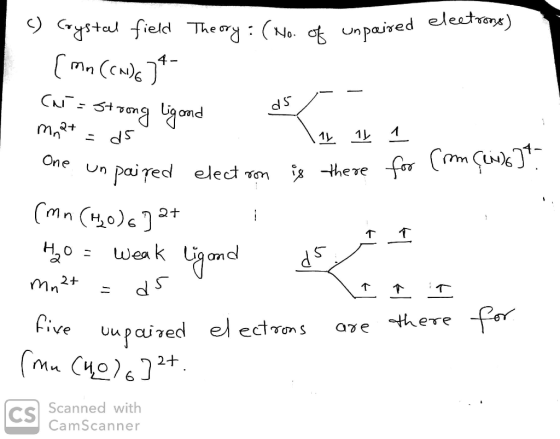 mnat - ds () Crystal field Theory : (No. of unpaired [mn (cada ] 4- Cu = strong Ligond ds 111 11 1 the unpaired electron is t