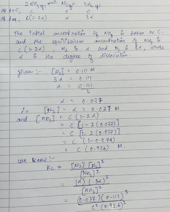 2NH₂ g at t20 g Nagt a 3H₂ g) 36 af tea, ((1-20) The anhaal concentration of Who is taken as C. and the equilibrium concentra