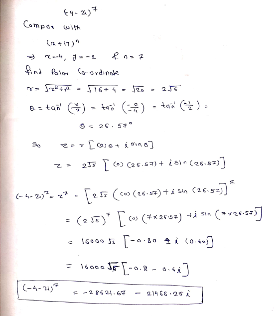 (4-2) 7 Compan with (a +17) 2-4, y = -2 E & n=7 find Polar Polar Grordinate ie Jx2tp2 516+ 4 520 2J5 tañ tañ () tañ Ġ) - 2