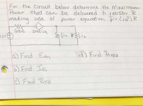 For the elrcutt below determine the mesumum Power thad can be delivered t resistr R making use of powex equdln Ps Lie R しん L lo 0) Find Eth Find Rros