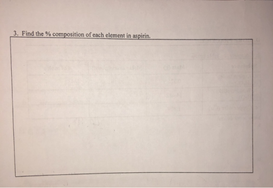 3. Find the % composition of each element in aspirin.